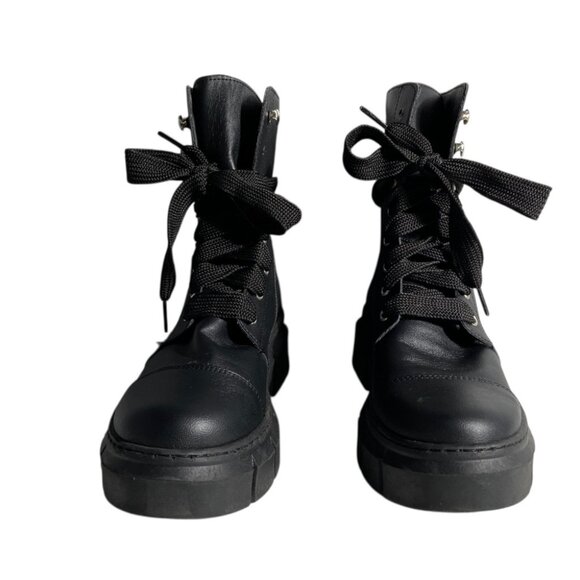 New Alohas Can Can Black Leather Combat Boots - Picture 6 of 15